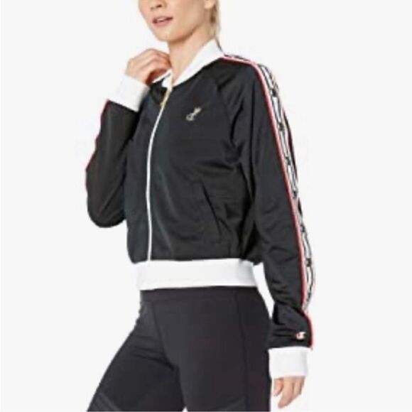 Champion Black Logo Embroidered Full Zip Crown Track Jacket Size Small - Picture 3 of 15